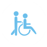A blue handicap symbol with two people in it.