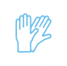 A blue and white icon of two hands